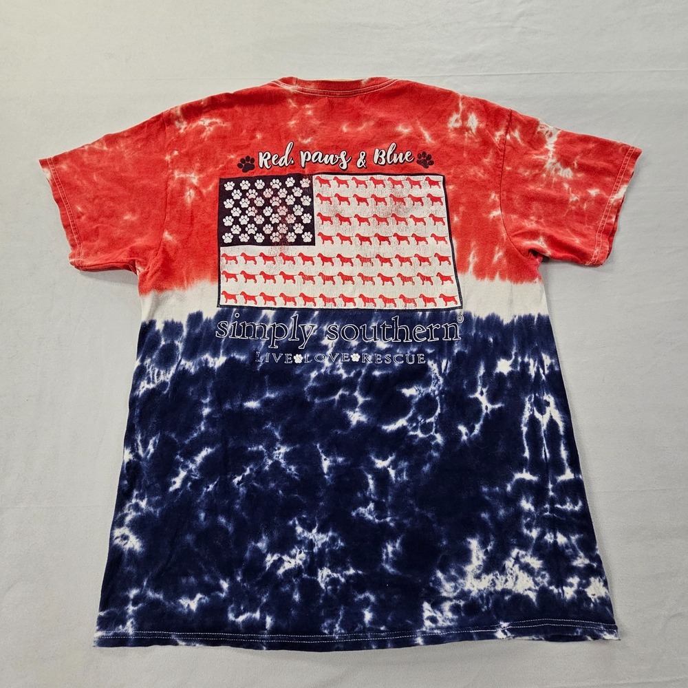 Red Paws & Blue Dog USA Southern Collection Tie-Dye Cotton T-Shirt Adult L